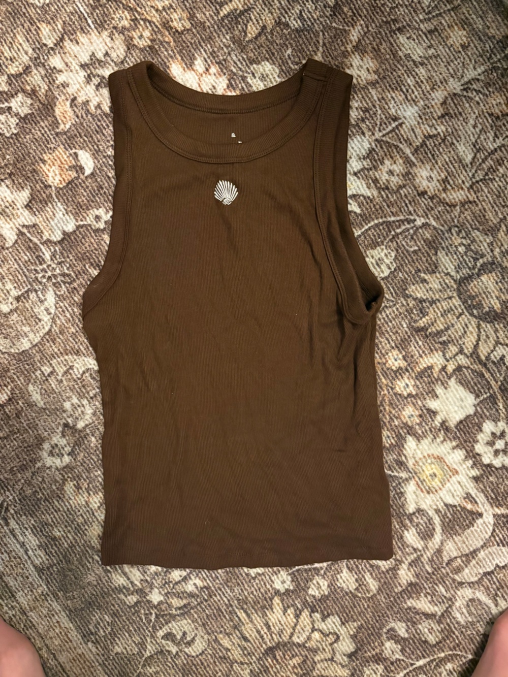 a new day Brown Ribbed Tank Top with Shell Accent